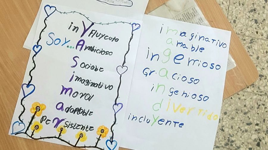 Completed name poem from Yo Soy Superhéroe youth development program in a Dominican school.