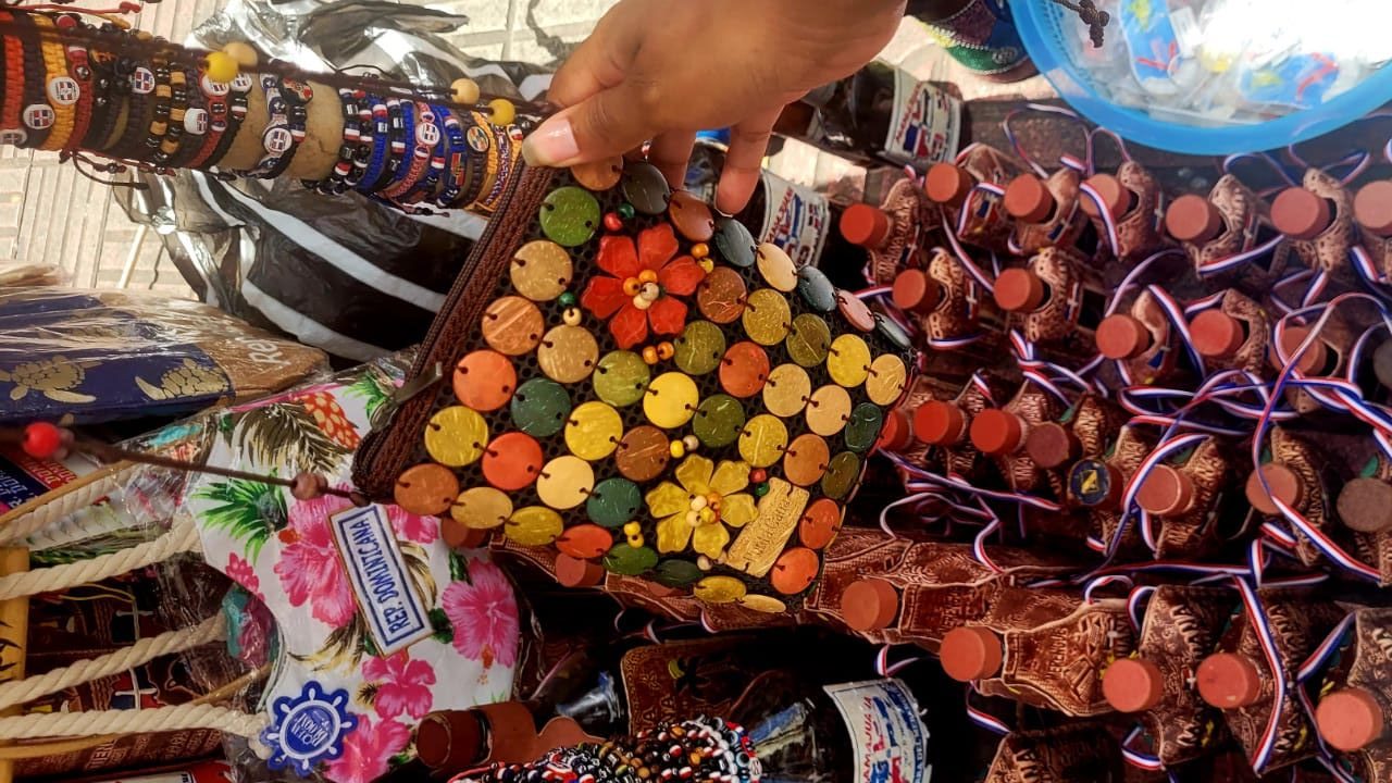 Colorful items and souvenirs sold by street vendors in the Zona Colonial in Santo Domingo, Dominican Republic.